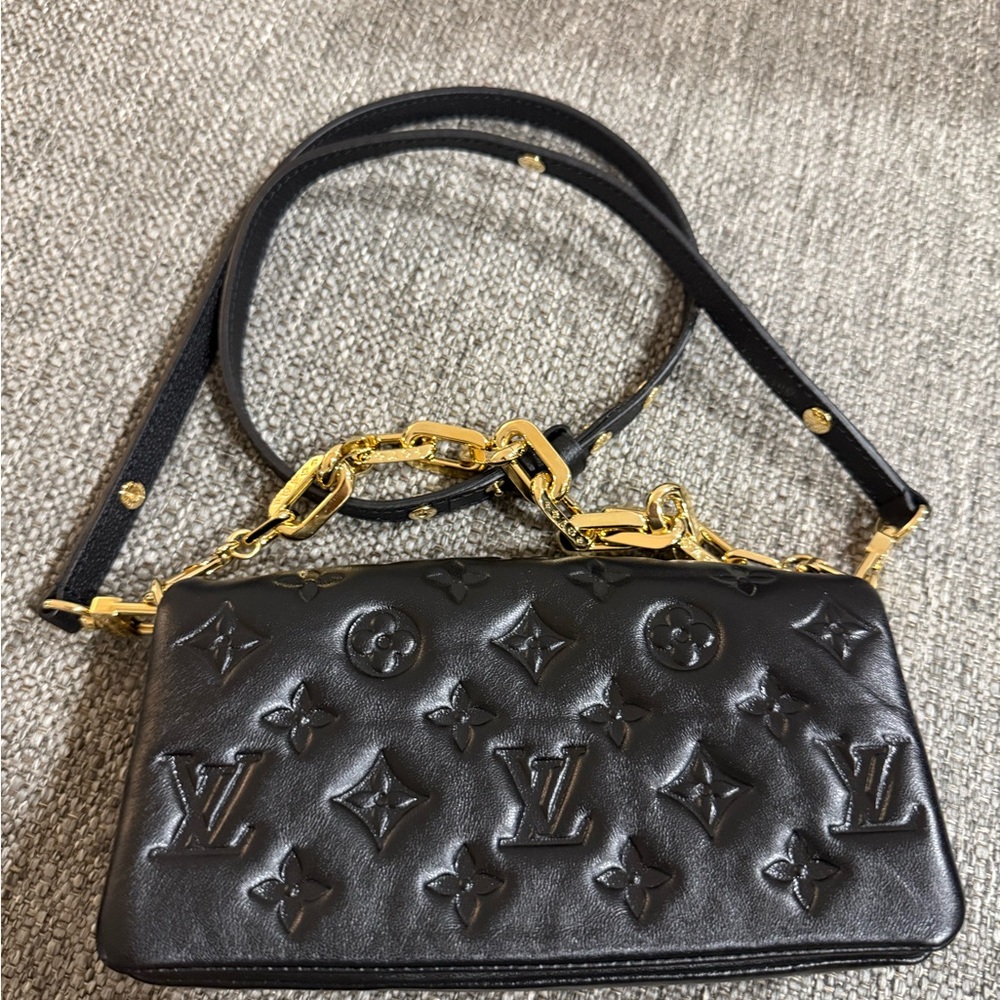 Louis Vuitton Black Leather Clutch with Gold Chain - Picture 2 of 6